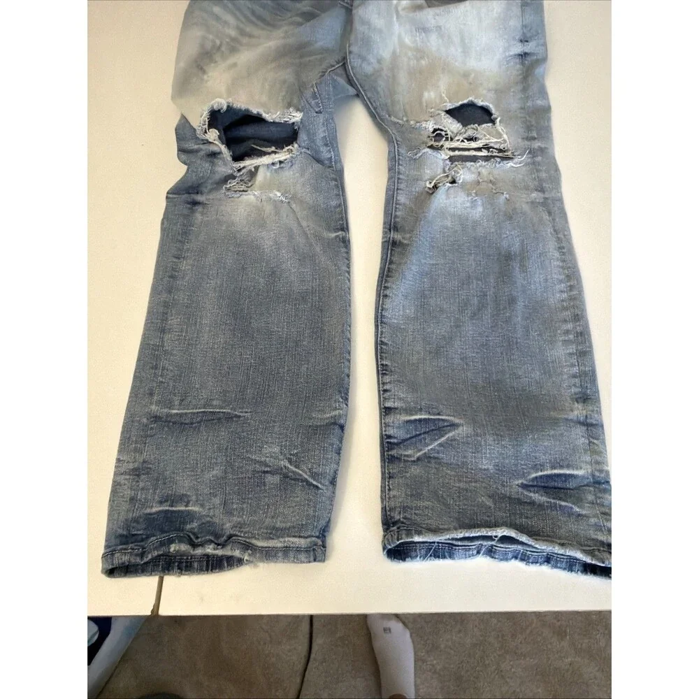 JORDAN CRAIG COLLINS Blow Out Relax Fit Distressed Jeans Light Wash Denim 38x32